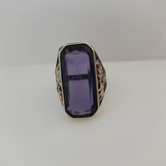 Antique Art Deco Glass & Sterling Ring - Picture 2 of 7